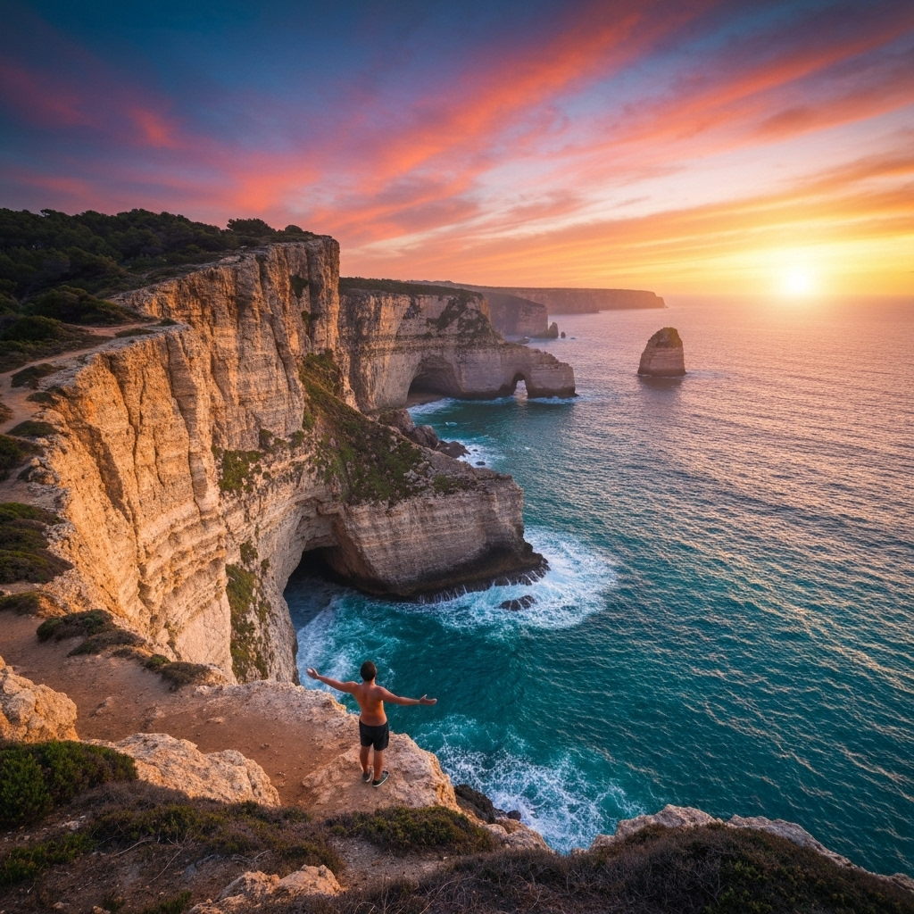 Sunset over coastal cliffs